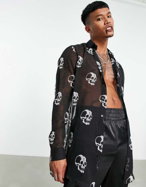 ASOS DESIGN - Camicia trasparente con stampa di teschi