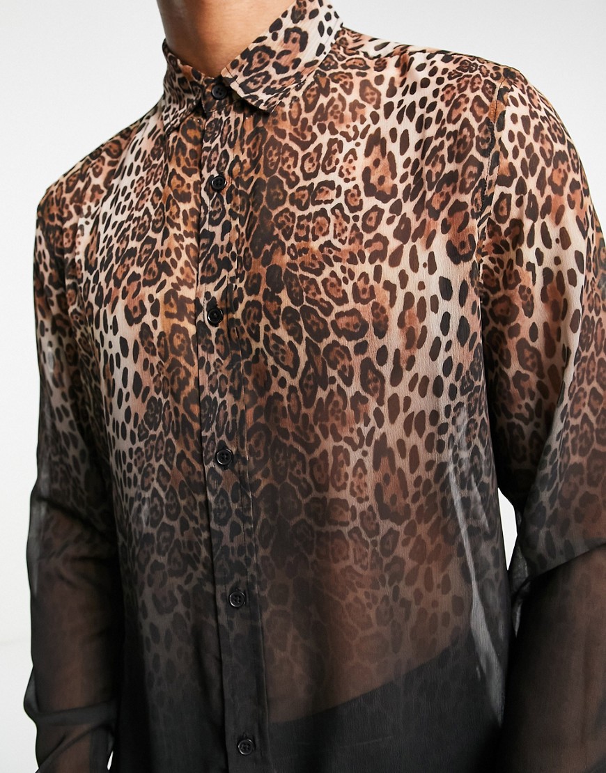 Camicia trasparente con stampa leopardata sfumata-Nero - ASOS DESIGN Camicia donna  - immagine1
