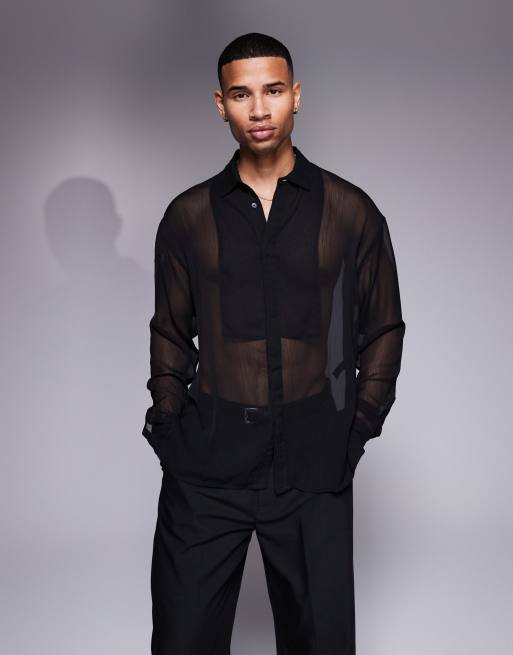 ASOS DESIGN - Camicia trasparente nera con dettaglio stile pettorina 