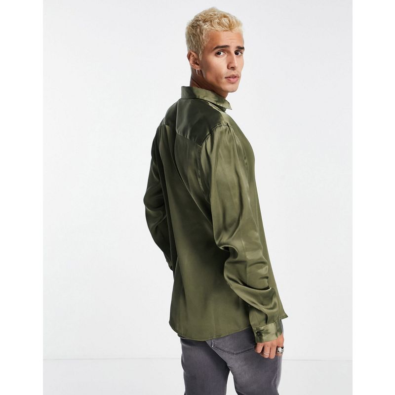 V4Rhi Uomo DESIGN - Camicia verde oliva in raso