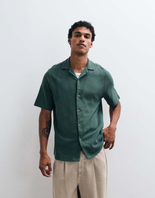 ASOS DESIGN - Camicia verde testurizzata con rever comoda, 2 di 5