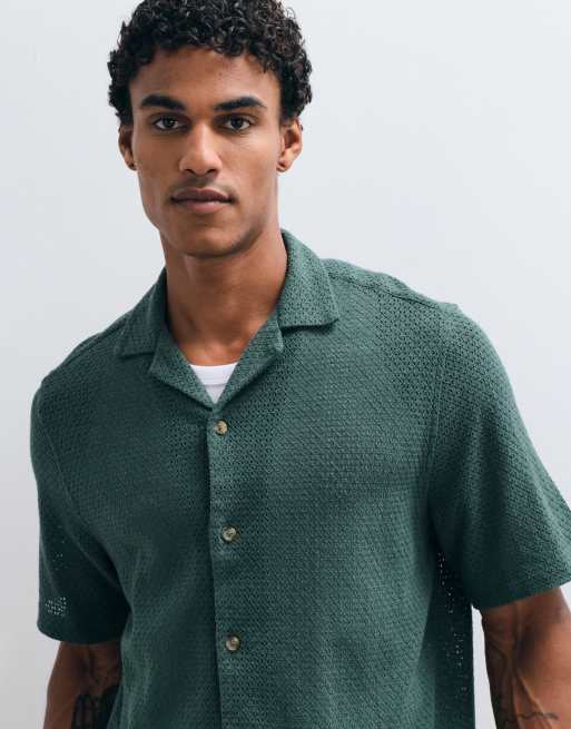 ASOS DESIGN - Camicia verde testurizzata con rever comoda, 3 di 5