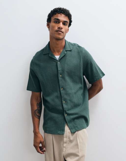 ASOS DESIGN - Camicia verde testurizzata con rever comoda, 4 di 5