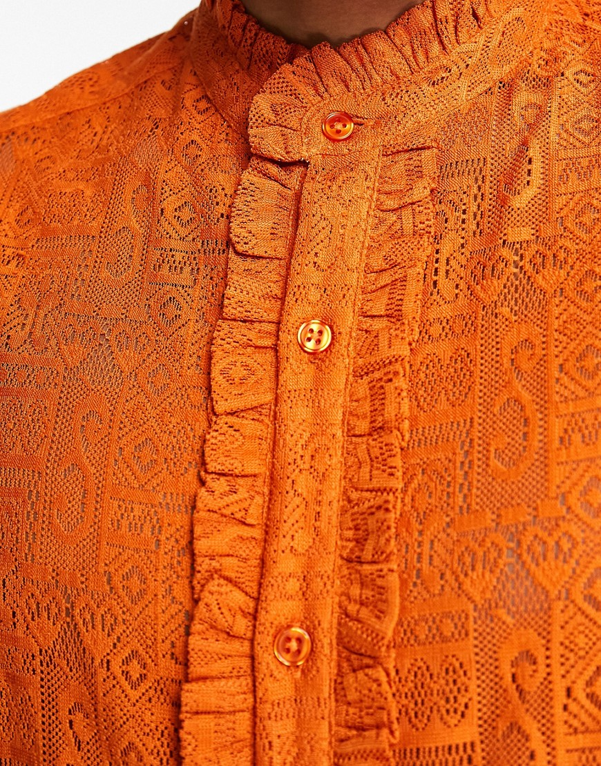 Camicia vestibilità classica all'uncinetto arancione con volant anni'70 sul davanti - ASOS DESIGN Camicia donna  - immagine1