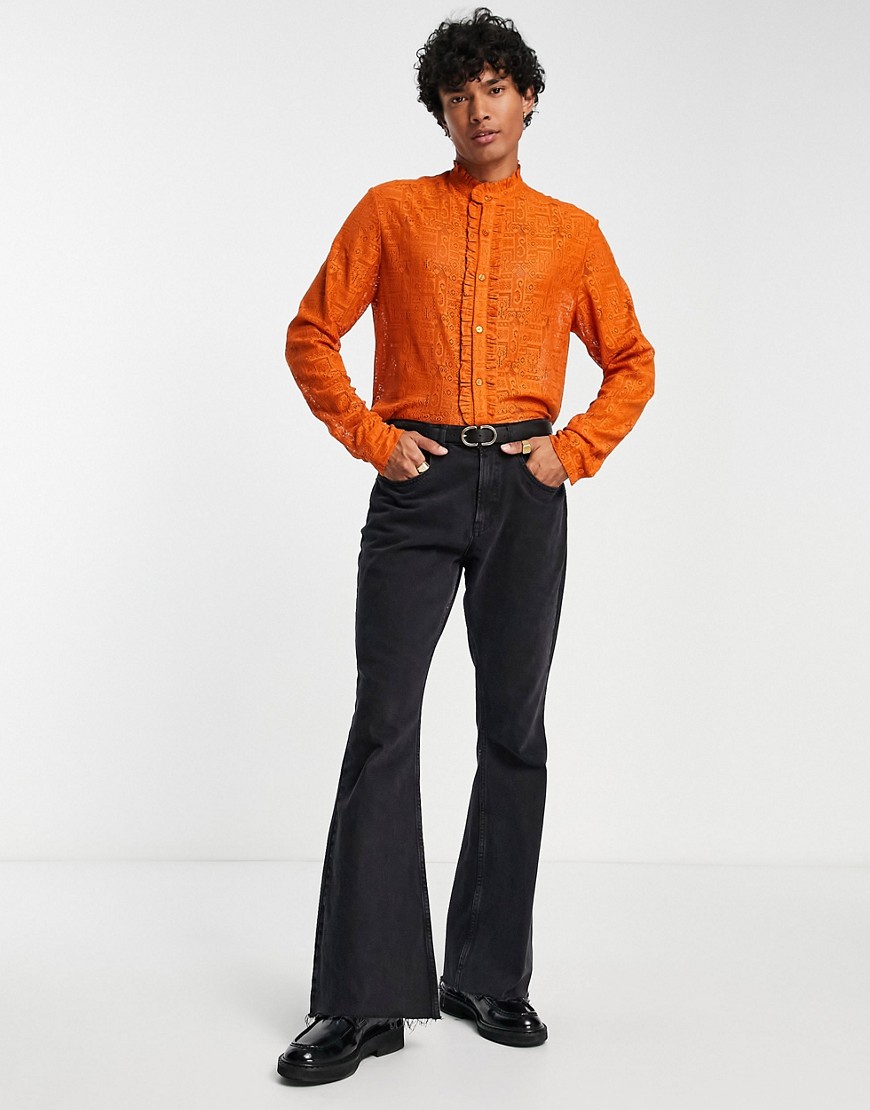 Camicia vestibilità classica all'uncinetto arancione con volant anni'70 sul davanti - ASOS DESIGN Camicia donna  - immagine3
