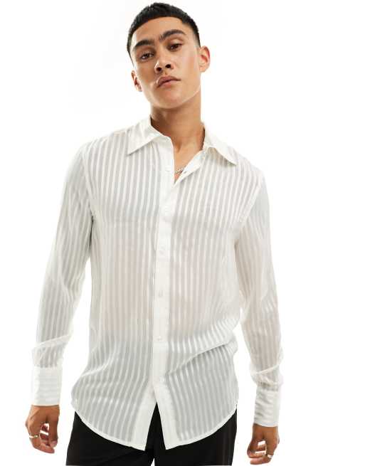 ASOS DESIGN - Camicia vestibilità classica bianca trasparente a righe con colletto anni '70