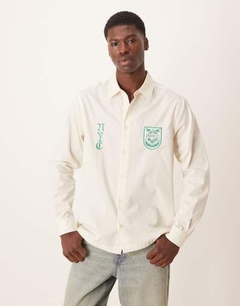 ASOS DESIGN - Camicia vestibilità classica color pietra con ricamo sul petto - view 1