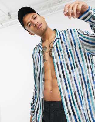 ASOS DESIGN - Camicia vestibilità classica con rever a righe acquerello