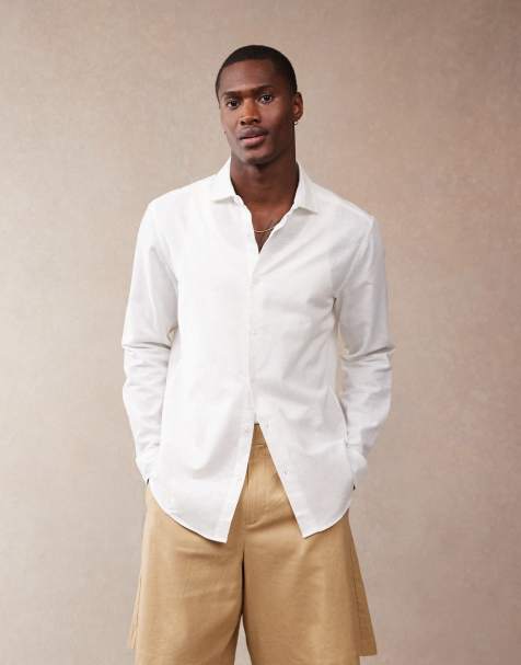 ASOS DESIGN - Camicia vestibilità classica elegante bianca effetto lino con colletto alla francese - view 1