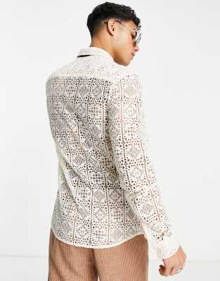 Camicia vestibilità classica in pizzo écru con laccetto sul collo-Neutro - ASOS DESIGN Camicia donna  - immagine2