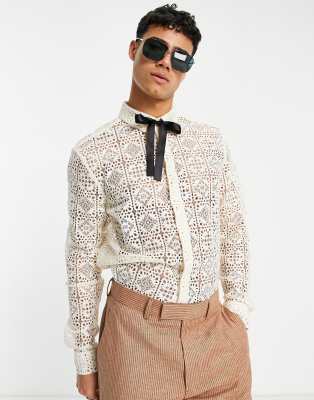 Camicia vestibilità classica in pizzo écru con laccetto sul collo-Neutro - ASOS DESIGN Camicia donna  - immagine3