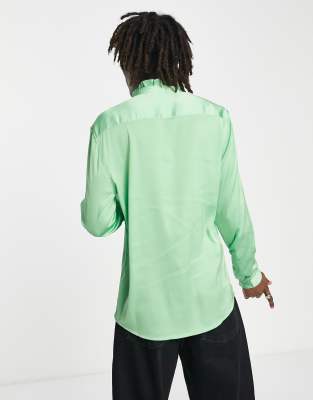 Camicia vestibilità classica in raso verde acceso con volant sul davanti - MGREEN - ASOS DESIGN Camicia donna  - immagine3