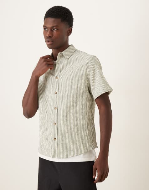 ASOS DESIGN - Camicia vestibilità classica in seersucker verde salvia a righe - view 1