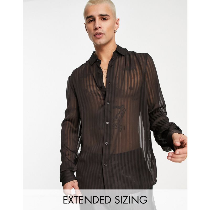 Uomo Camicie stampate DESIGN - Camicia vestibilità classica marrone trasparente a righe con colletto anni '70