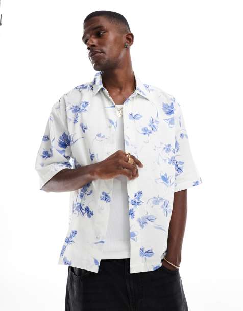 ASOS DESIGN - Camicia vestibilità classica squadrata a mezze maniche bianca con stampa di fiori - view 1