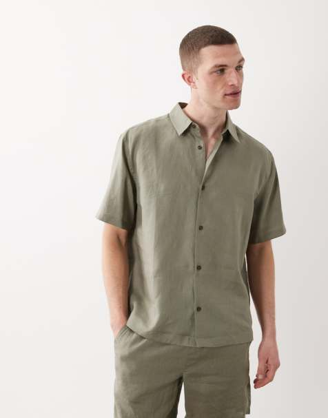 ASOS DESIGN - Camicia vestibilità comoda 100% lino color kaki in coordinato - view 1