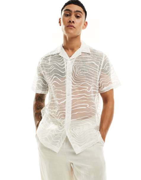 ASOS DESIGN - Camicia vestibilità comoda bianca in organza con motivo ricamato astratto e colletto a rever - view 1