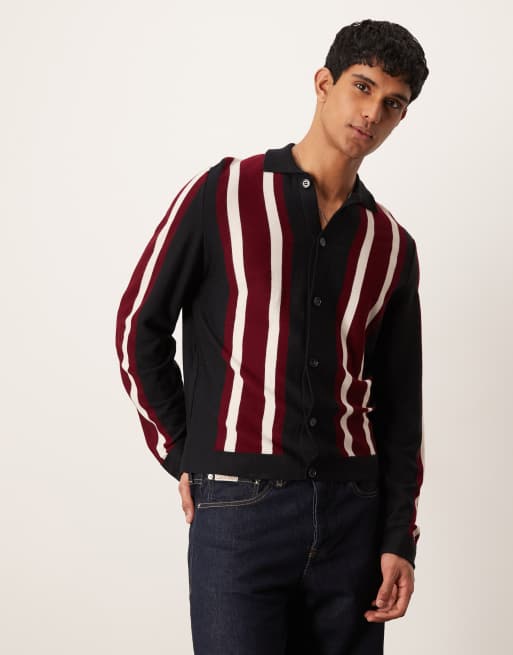ASOS DESIGN - Camicia vestibilità comoda blu navy a righe con bottoni e colletto stile polo