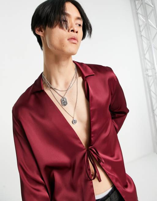 ASOS DESIGN - Camicia vestibilità comoda color prugna allacciata sul davanti