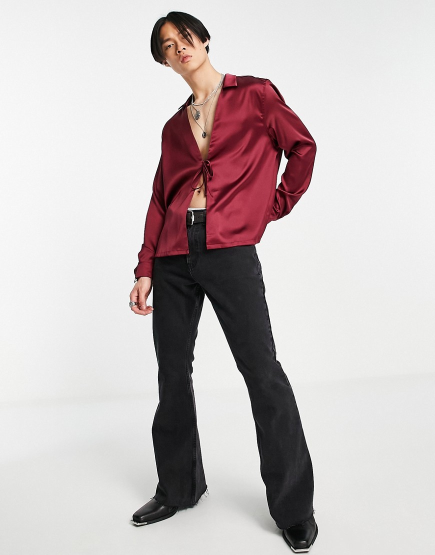 Camicia vestibilità comoda color prugna allacciata sul davanti-Viola - ASOS DESIGN Camicia donna  - immagine3