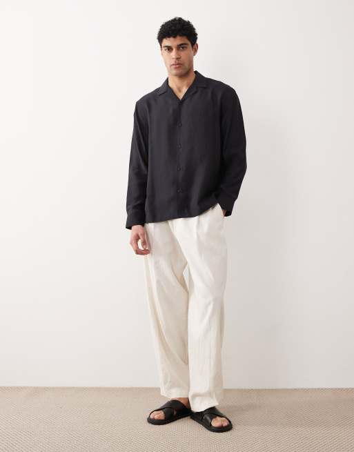 ASOS DESIGN - Camicia vestibilità comoda con colletto a rever profondo in modal nero, 2 di 5