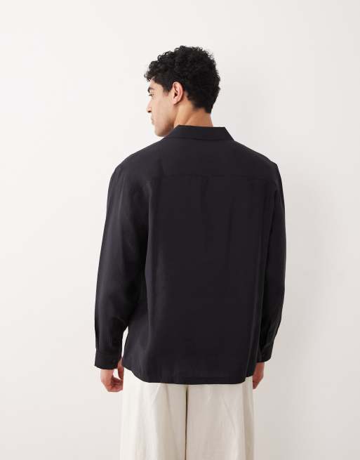 ASOS DESIGN - Camicia vestibilità comoda con colletto a rever profondo in modal nero, 5 di 5
