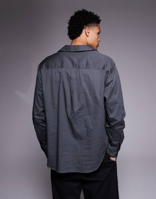 ASOS DESIGN - Camicia vestibilità comoda grigia con scollo profondo a V, 3 di 5