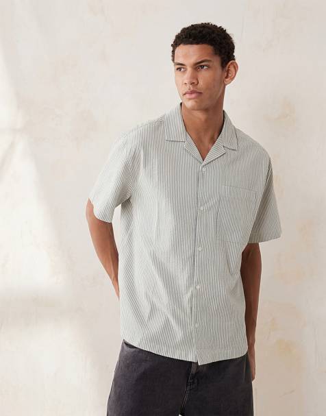 ASOS DESIGN - Camicia vestibilità comoda in seersucker blu a righe - view 1