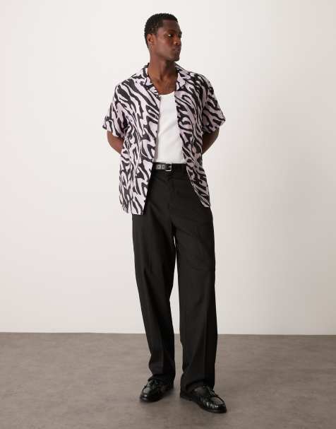 ASOS DESIGN - Camicia vestibilità comoda lilla con stampa zebrata nera e colletto a rever - view 1
