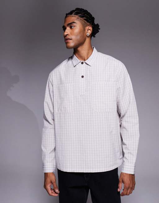 ASOS DESIGN - Camicia vestibilità comoda marrone a quadri con zip