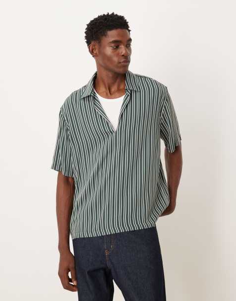 ASOS DESIGN - Camicia vestibilità comoda verde scuro a righe - view 1