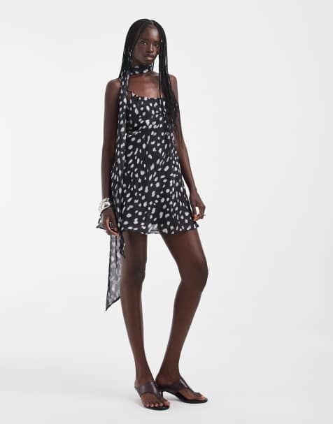 ASOS DESIGN camiklänning i minilängd med scarf i svartvit djurmönstrad print - view 1