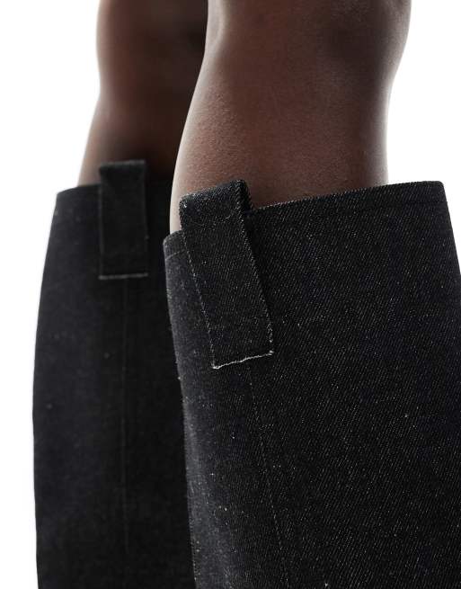 ASOS DESIGN - Camila - Platte knielaarzen met western-harnas in donker denim, 3 van 4