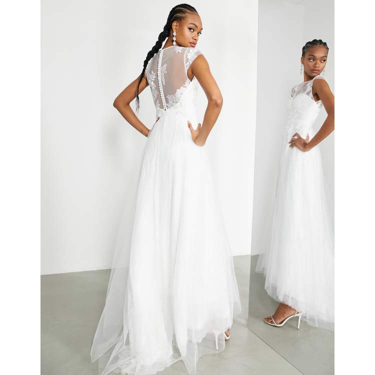 ASOS DESIGN Camille embroidered bodice wedding dress with lace underlay ASOS