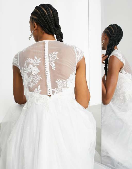 ASOS DESIGN Camille embroidered bodice wedding dress with lace underlay