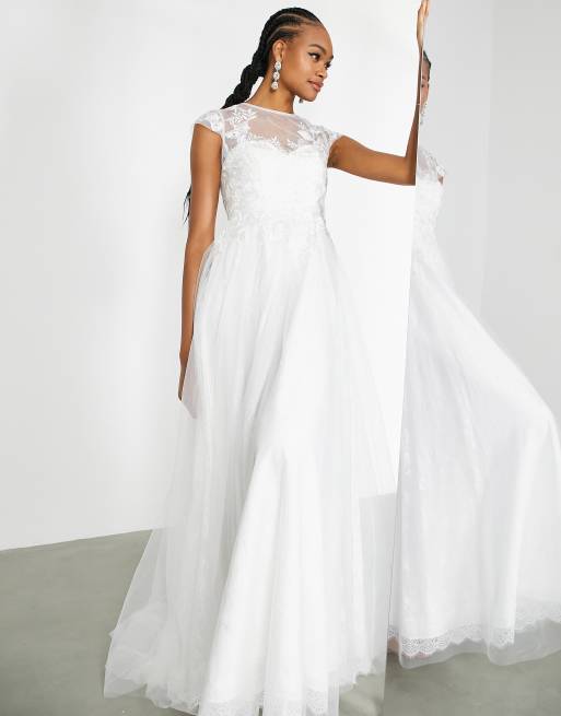 ASOS DESIGN Camille embroidered bodice wedding dress with lace underlay