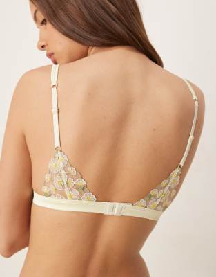 Asos Design Camille Premium Daisy Embroidery Triangle Bra In Neutral