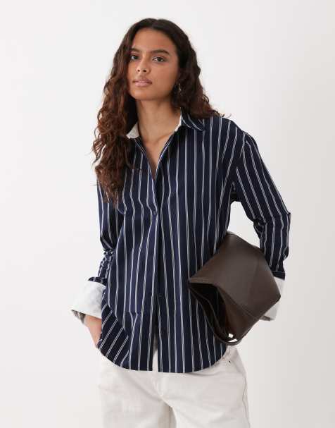 ASOS DESIGN - camisa a rayas marino con puños en contraste - view 1