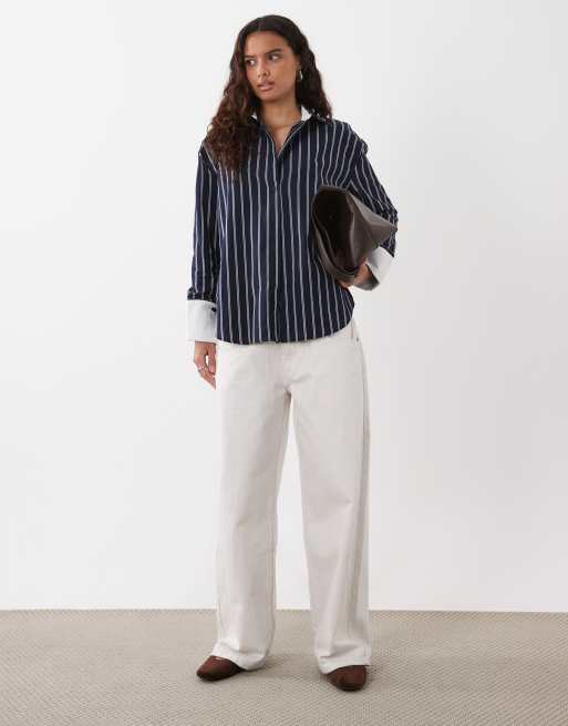 ASOS DESIGN - camisa a rayas marino con puños en contraste, 2 de 4