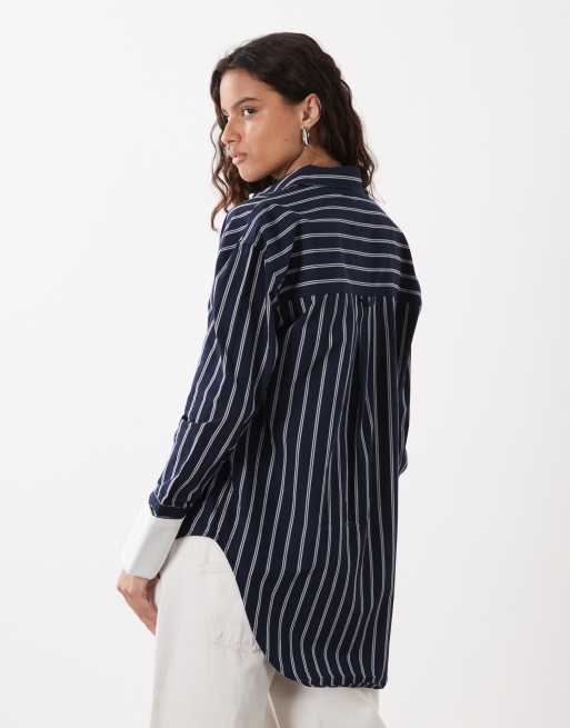 ASOS DESIGN - camisa a rayas marino con puños en contraste, 4 de 4