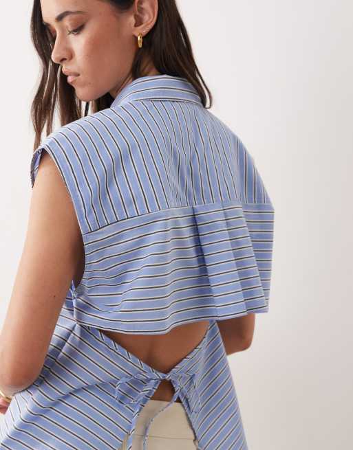 ASOS DESIGN - Camisa a rayas sin mangas con espalda abierta, 3 de 4