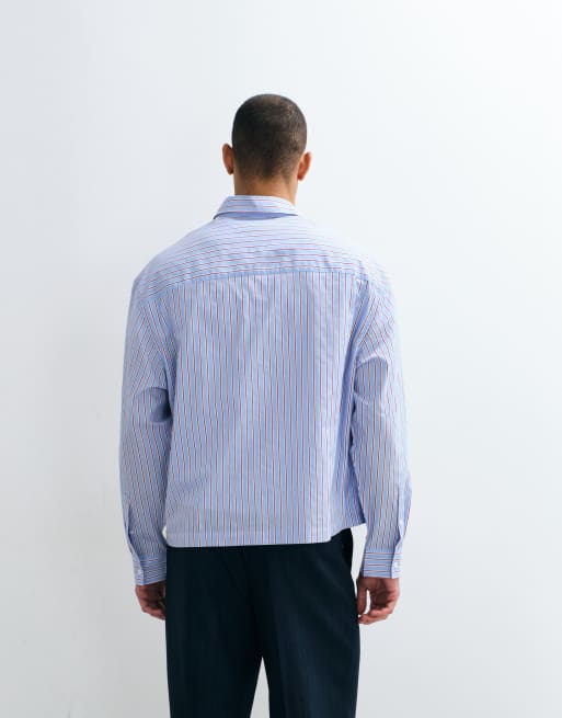 ASOS DESIGN - Camisa azul a rayas de corte cuadrado extragrande, 4 de 5