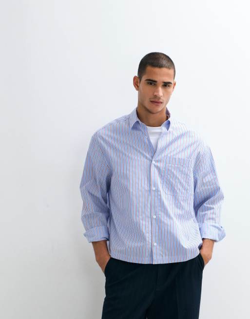 ASOS DESIGN - Camisa azul a rayas de corte cuadrado extragrande, 5 de 5