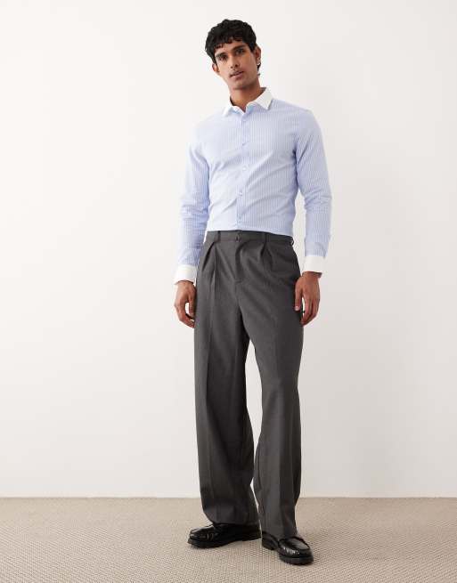 ASOS DESIGN - Camisa azul a rayas de corte slim con solapas en contraste de popelina fácil de planchar, 2 de 5