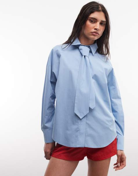 ASOS DESIGN - Camisa azul extragrande con lazada - view 1