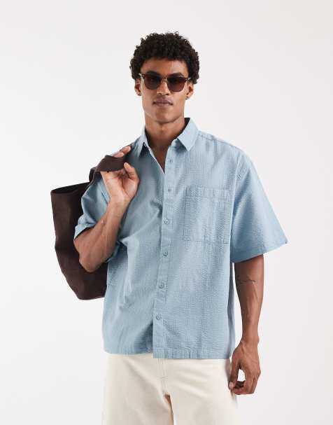 ASOS DESIGN - Camisa azul extragrande de sirsaca - view 1