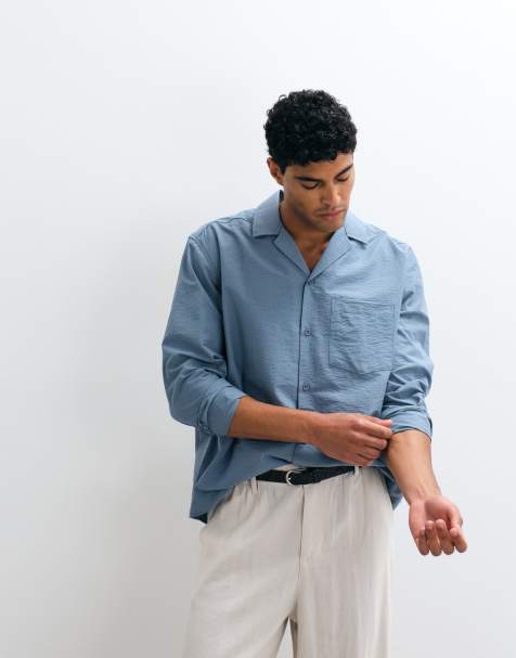 ASOS DESIGN - Camisa azul holgada con cuello de solapas y caída - view 1