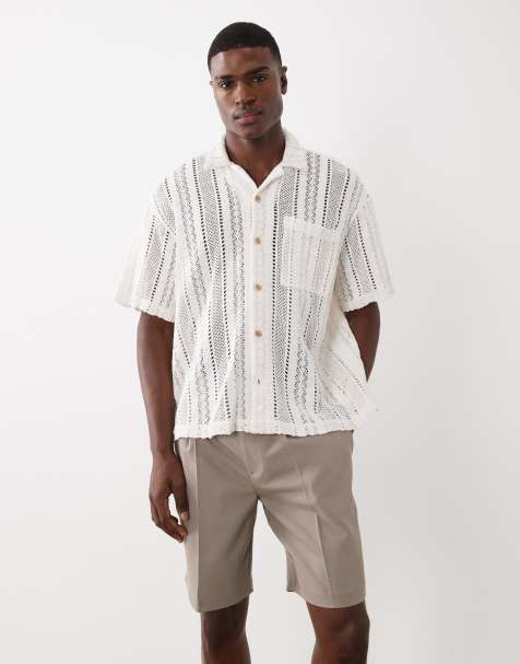 ASOS DESIGN - Camisa beis extragrande con cuello de solapas de croché - view 1