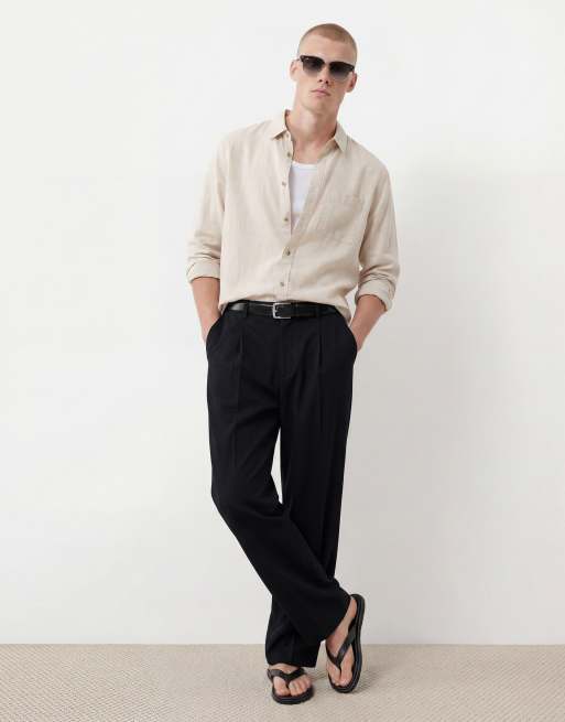 ASOS DESIGN - Camisa beis holgada de mezcla de lino, 2 de 5