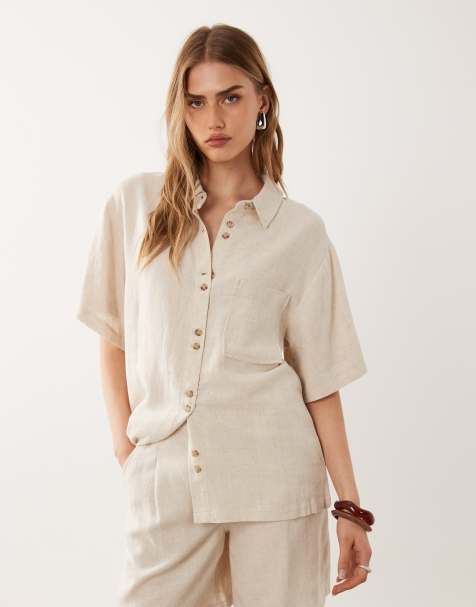 ASOS DESIGN - Camisa beis holgada de tejido efecto lino - view 1
